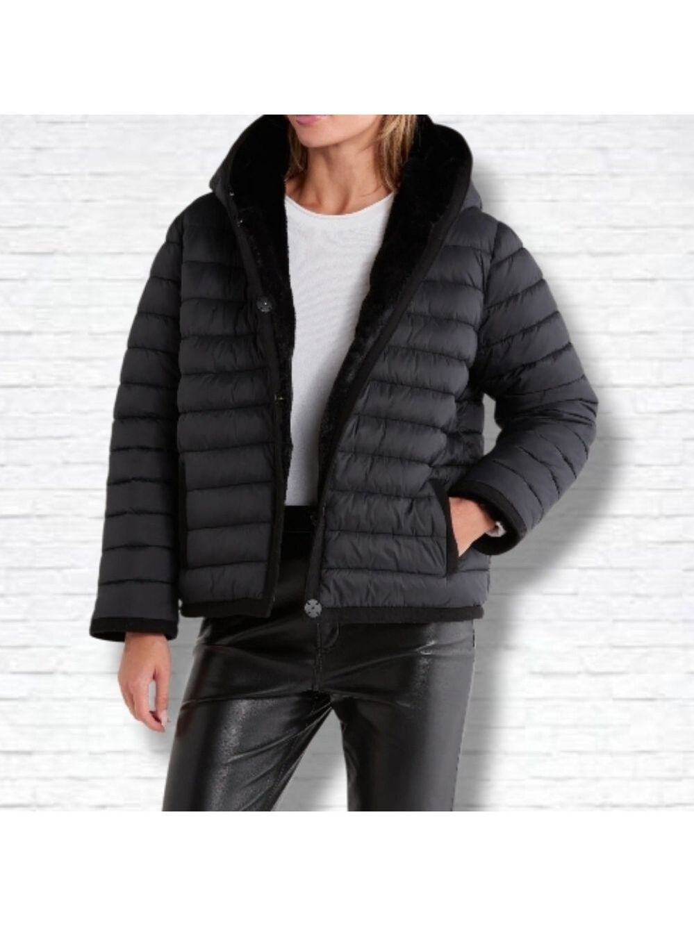 NEW! Rebecca Minkoff Maroon Reversible Faux Fur Hooded Puffer Jacket Size XL